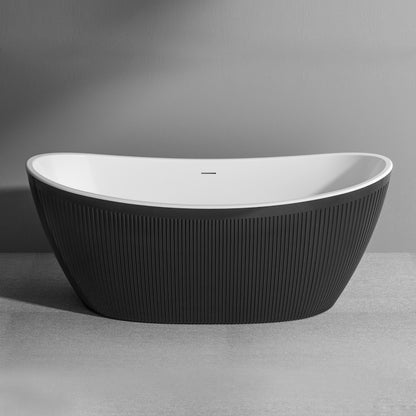 ICEGALAX Striped design V- Groove Fluted Freestanding White Surface Bathtub Soaking Tub