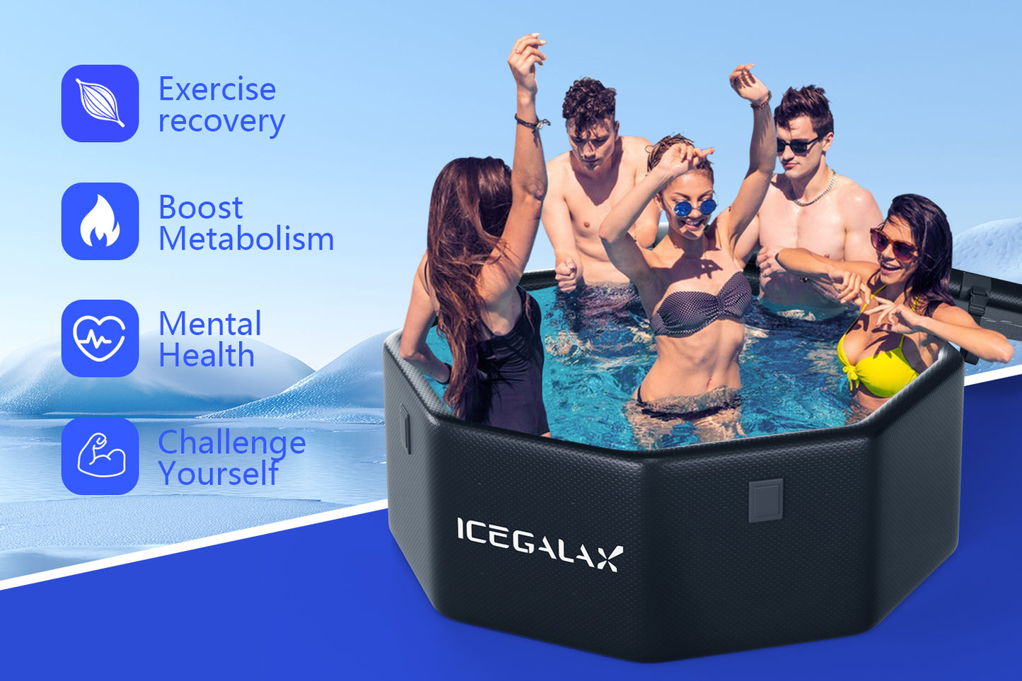 ICEGALAX Inflatable Eight-side Party Cold Plunge Tub Pod Recovery (More affordable)